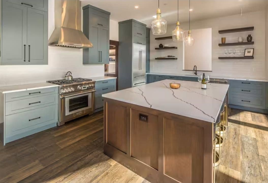 Muted Teal Cabinets in Rancho Santa Fe Kitchen