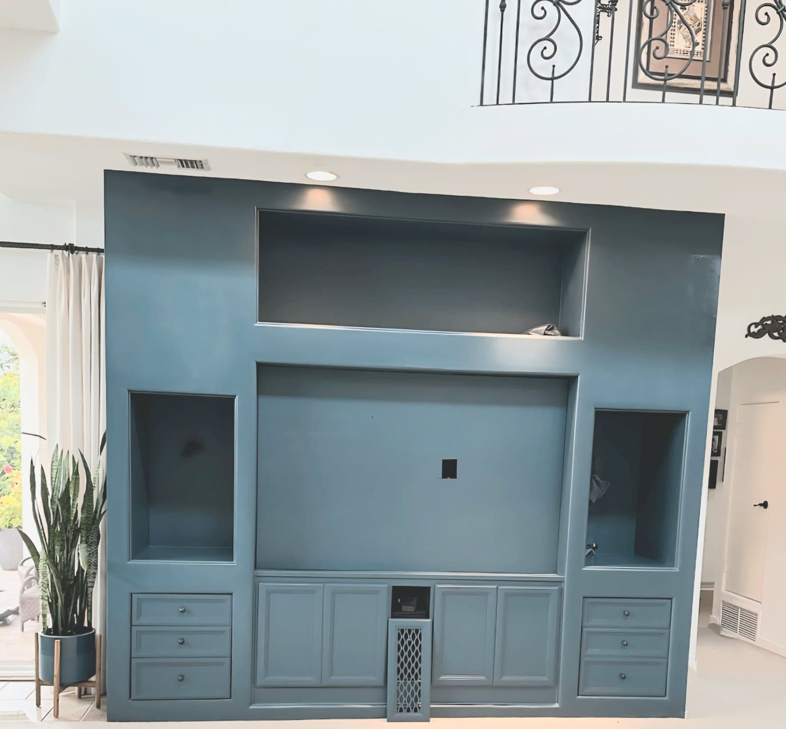Bold Blue Built-in Entertainment Center in Del Mar image